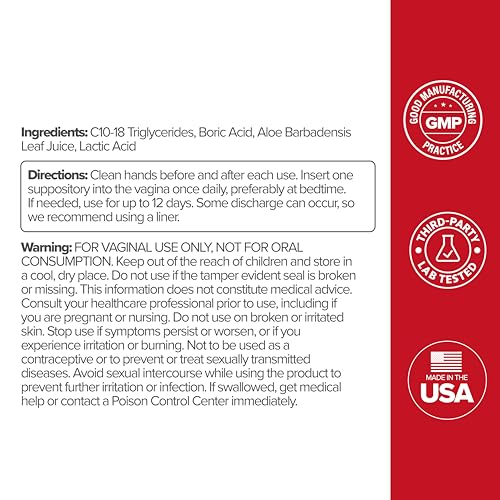 o positiv uro boric acid vaginal suppository  with lactic acid and aloe for fast relief and vaginal odor control  vegan free from parabens dyes and fragrances  12 count pack of 1