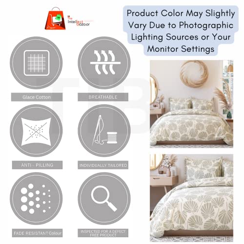 TIB Glace Cotton King Size Flat Bedsheet Set - 90 X 100 Inches With 2 Pillow Covers, Leaves Cream - View #4