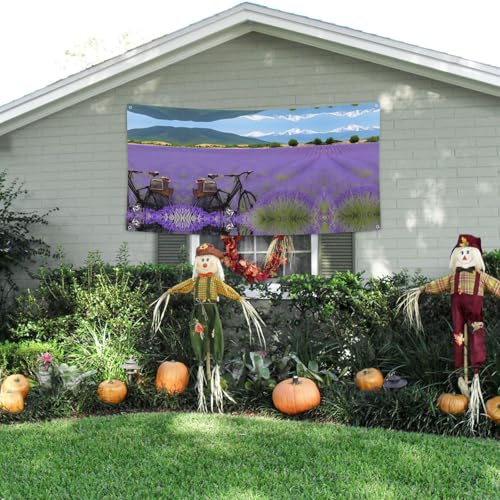 MINDBBDFJ Lavender Field Retro Bike Agriculture Print Banners And Signs For Outdoor/Indoor,Personalized Banner Customizable Parties Halloween Banner (180x90cm)3