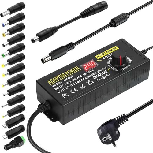Adaptateur Secteur Universel Réglable 3V-24V 3A AC/DC – Avec 14 Embouts – Neuf
