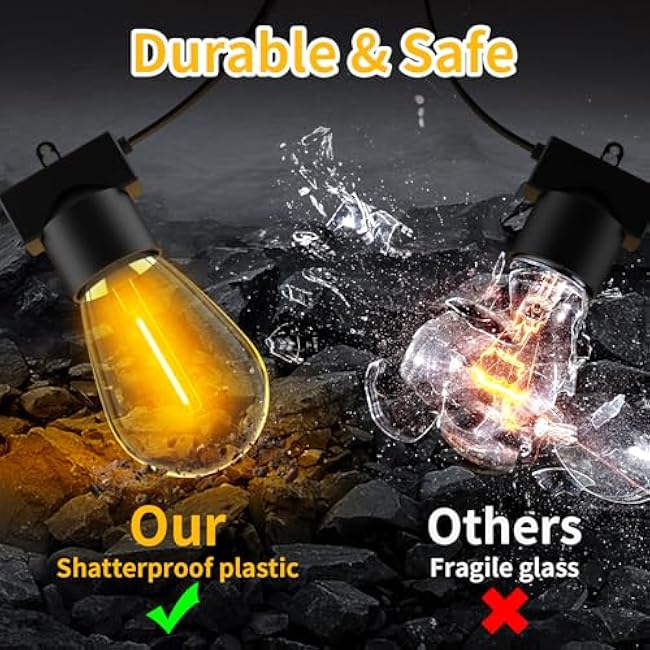 Aialun 96FT(48FTx2) LED Outdoor String Lights Outside Patio Yard Lighting Waterproof Hanging Warm Glow 2200K Shatterproof Edison Bulbs Exterior,Heavy-Duty Strand Decorative Caf¨¦ Porch Bistro Garden