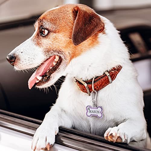 Personalized Stainless Steel Pet ID Tags with Glittery Bone Design - DEEP Engraved Dog Tags Engraved for Pets Customized with 5 Lines Dogs and Cats Pets - Image 3