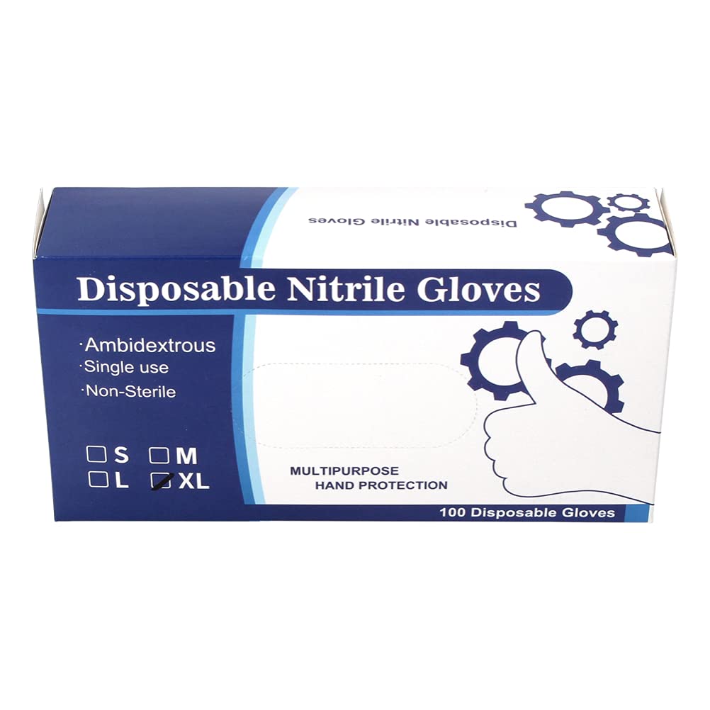 Toolbrothers Guantes desechables de nitrilo en caja dispensadora, color negro y negro, 100 unidades, talla XL, extragrande, no estéril