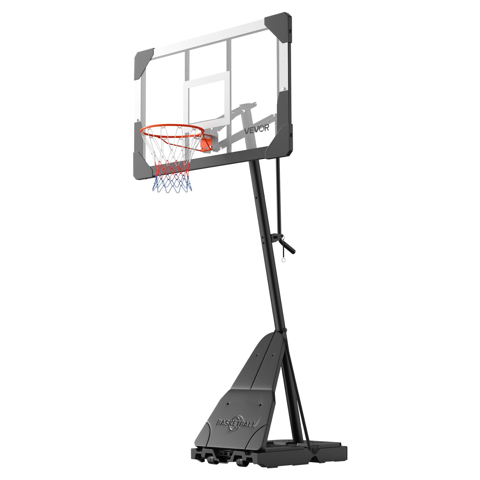 VEVOR Panier de Basket-Ball sur Pied Portable, But de Basketball Mobile, Système de Cerceau, Filet et Panneau en PC de 110 cm pour Basket, Hauteur Réglable 2,45-3,05 m, pour Extérieur Intérieur