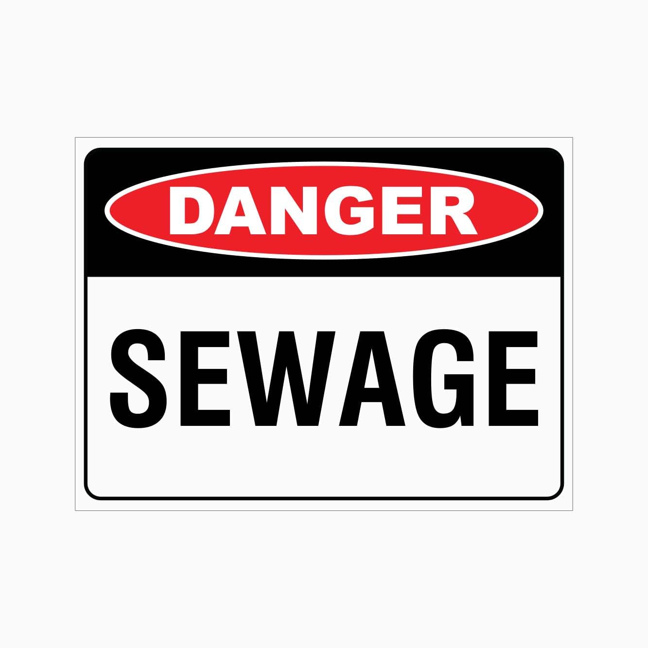 DANGER SEWAGE Sign, 12x8 Inch Metal Tin Sign, Hazard Warning for Sewage Pipes, Wells and Treatment Zones