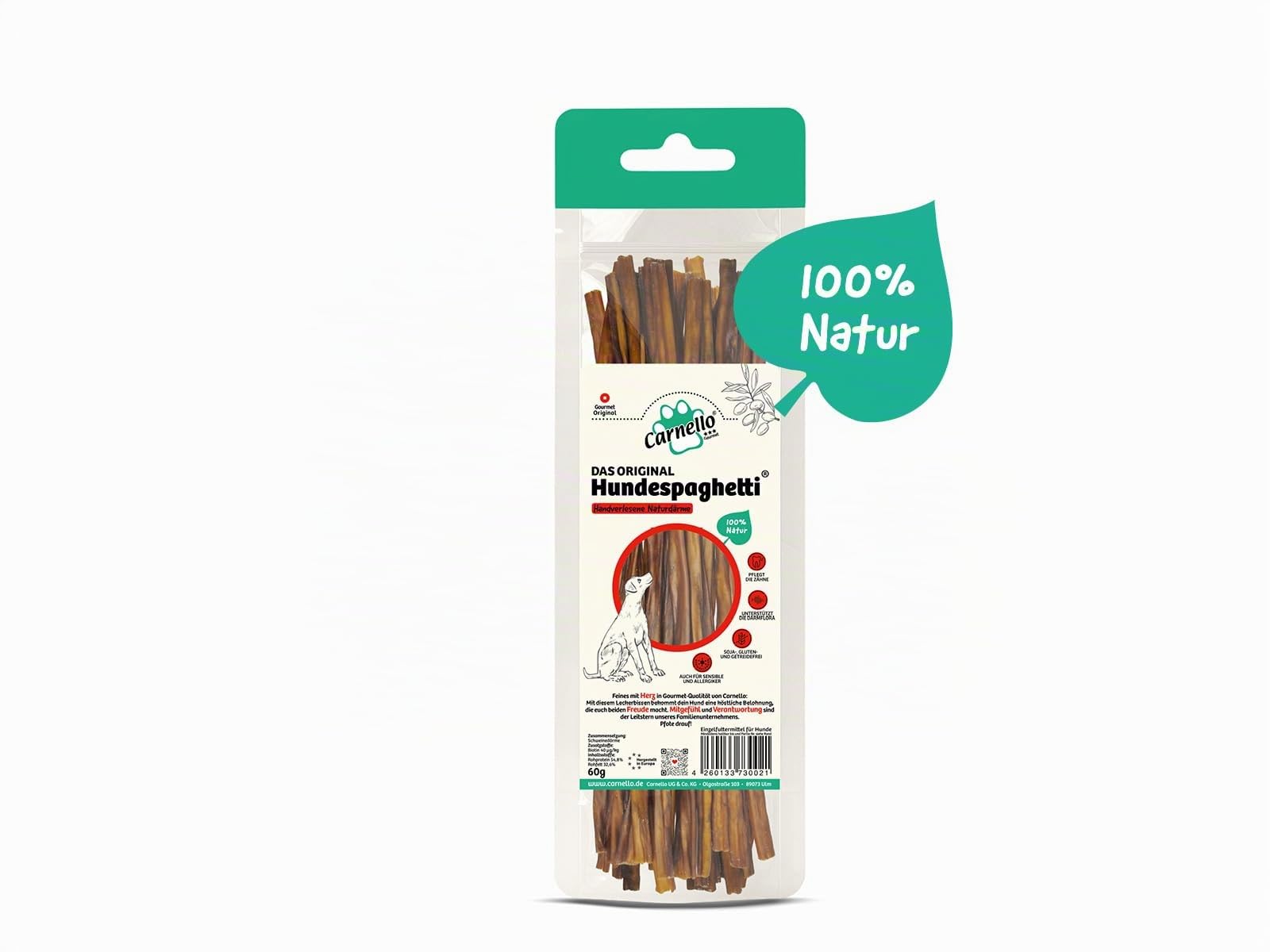 Carnello Hundespaghetti – Hundeleckerli, Leckerlis für Hunde, Hundesnacks getreidefrei – Wiederverschließbarer Beutel (8 x 60g)