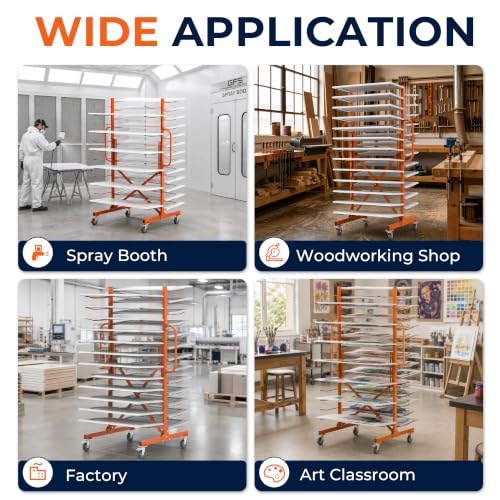 Image of MOOFI 25-Tier Paint Drying Rack with 50 Rods, Expandable Metal Cabinet Door Drying Rack with 5 Inch Locking Casters, Rolling Art Drying Rack for Workshop, Spray Booth, Garage