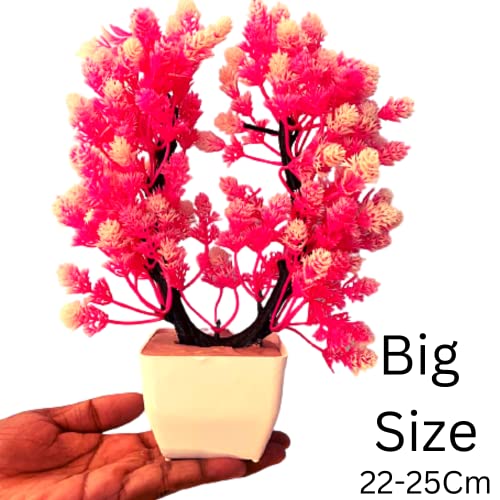 Image of Artificial Pink Plant for Home Decoration with Pot Big Size 25CMs Combo of 2PCs Artificial Forest Bonsai Plant with Plastic Pot for Home Decoration Office Table Greenery Room - Plastic Plants for Decoration Home(Design2)