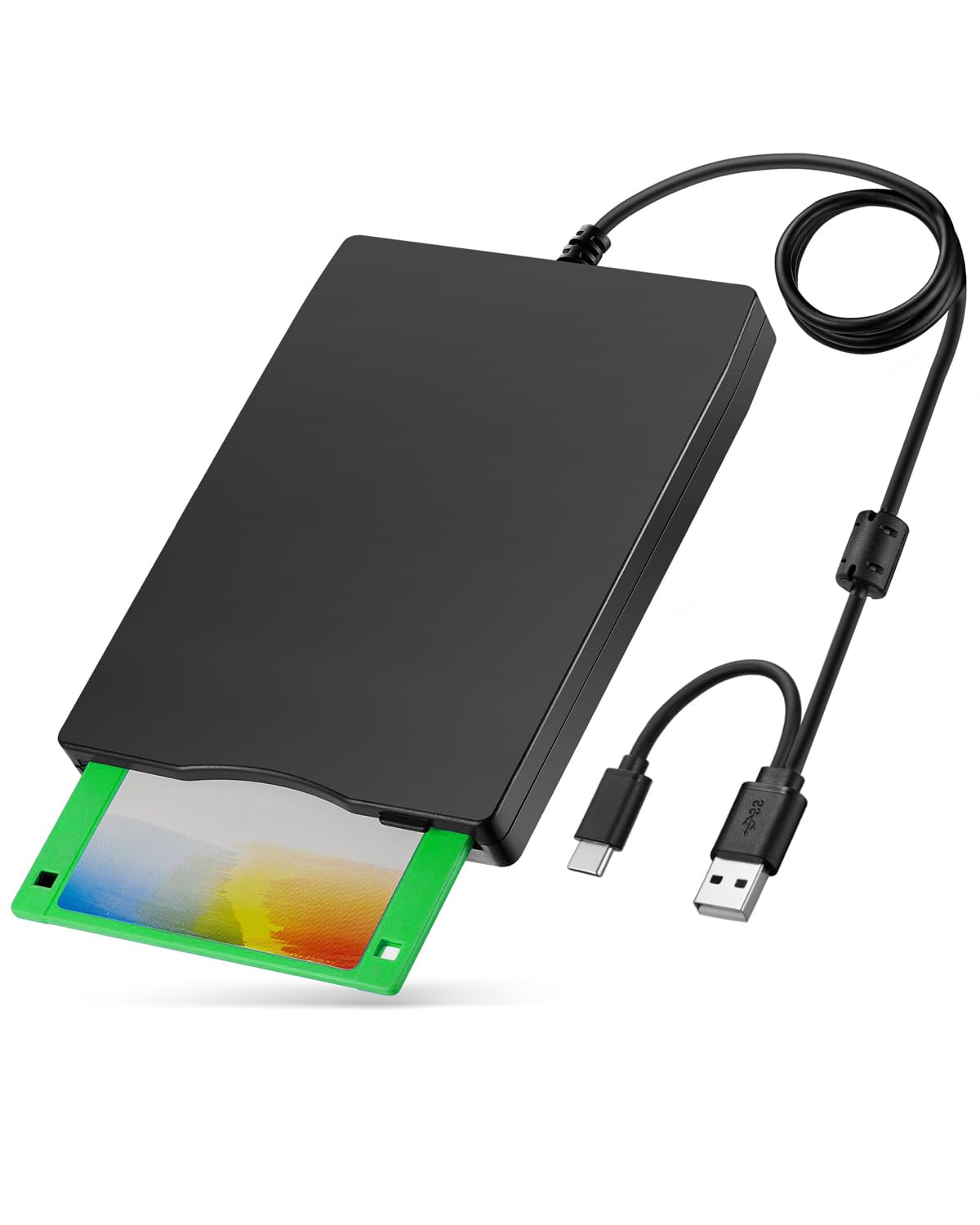 Zewnętrzna stacja dyskietek USB FDD 1,44 MB 3,5 cala - PC i MAC - Slimline Floppy Disk Drive zewnętrzny - Portable - Plug and Play - czarny - kompatybilny z systemem Windows 11