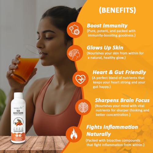 Image of BATON Himalayan Sea Buckthorn Pulp 300ml | 12x Vitamin C for Skin Glow & Immunity | Pure Ladakh Berry concentrate | Omega 3,6,7,9 & 190+ Nutrients | Gut Health | No Sugar | Natural Superfood (300ml Pack 2)