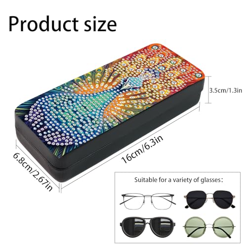 Image of Diamond Painting Glasses Case, 5D Special Shape Diamond Art Eyeglass Storage Box, Peacock DIY Crystal Rhinestones Sunglasses Holder for Adults, Handmade Craft Gift Travel Accessory