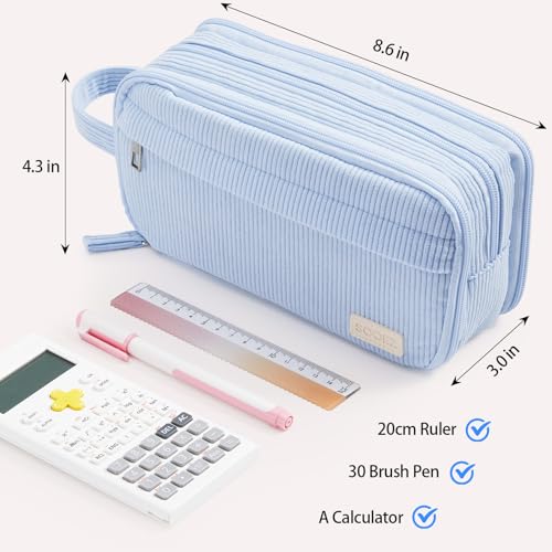 Image of Sooez High Capacity Pencil Case, Soft Corduroy Pencil Pouch with 4 Compartments, Multiple Pockets, Large Bag with Sturdy Zipper, Cute Case Pouch Organizer for Student Teen Girls, Yellow
