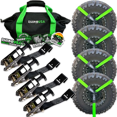 Rhino USA Car Tie Down Straps with Flat Hooks – 4 Pack 2" x8