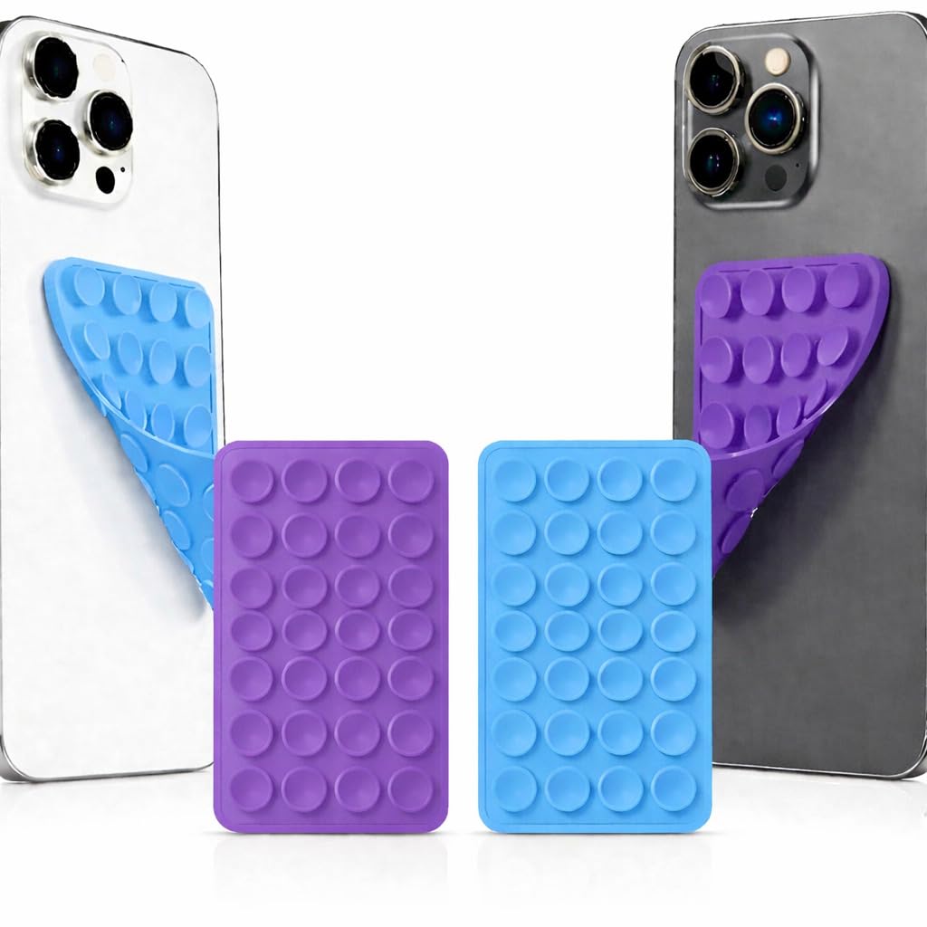 GooseBox Suction Phone Case, Silicone Suction Phone Case for Hands-Free Mobile Accessory Holder Grip, Video Phone Accessory Compatible Mirror, Shower (Sky Blue & Purple, Pack of 2)-image-7