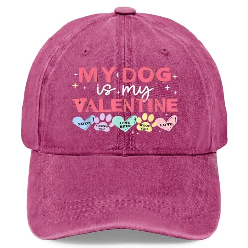Paw Print Heart Pattern Valentines Day Cute Dog Puppy Love Hats for Men Fashion Pomegranate Red