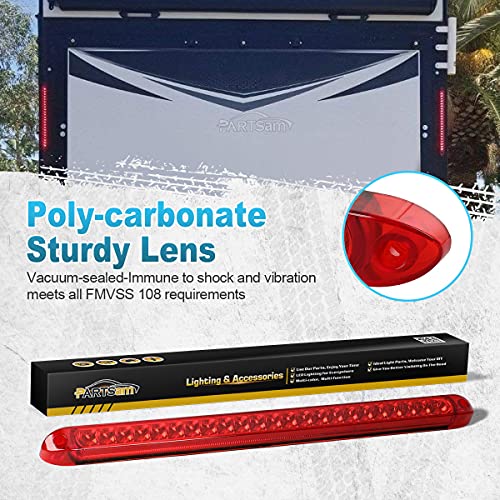 Image of Partsam 2PCS 17 inch Red LED Trailer Light Bar 23 LED Third Brake Light Trailer Center Light Bar with Stop Turn Tail Functions Waterproof Surface Mount for Trailers Cargo