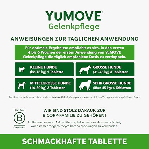 YuMOVE Gelenktabletten Hund 5–8 Jahre - 300 Tabletten - 150mg Jede Tablette Patent Angemeldet ActivEase Grünlippmuschel Hund - Testsieger für Bewegungsunterstützung mit Glucosamin und Chondroitin