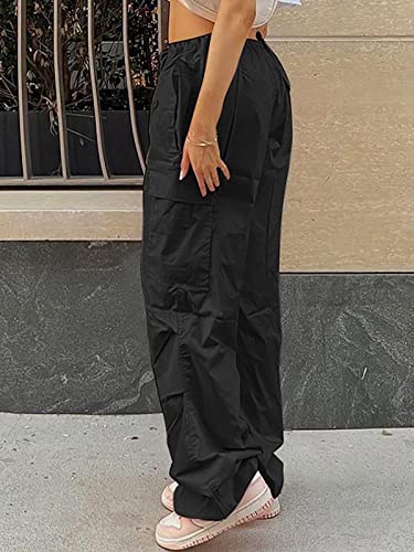LQI Parachute Pants for Women Y2K Baggy Cargo Pants Drawstring Trousers Low Rise Loose Jogger Sweatpants2