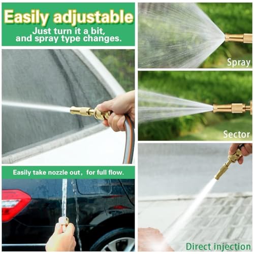 Image of Brass Water Spray Nozzle for 1 /2 Inch Hose Pipe, Adjustable High Pressure Spray Gun, Heavy Duty Push-Fit Nozzle for Car Wash, Bike Cleaning, Gardening and Window Cleaning