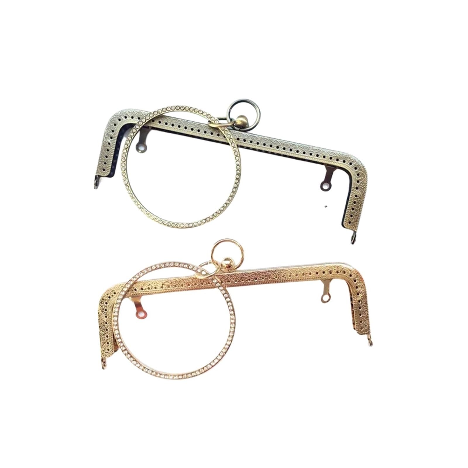PVUVTNAHW 2pcs/lot 20cm Square Bracelet Handle Imitation Diamond Studded Metal Purse Frame DIY Handbag Accessories(Multi-colored)