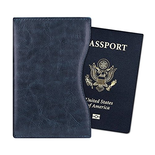 Preisvergleich Produktbild Fintie Reisepasshülle - Ultra Schlank Premium Kunstleder Reisepass Schutzhülle Passhülle Halter Brieftasche mit RFID Blockier, Marineblau