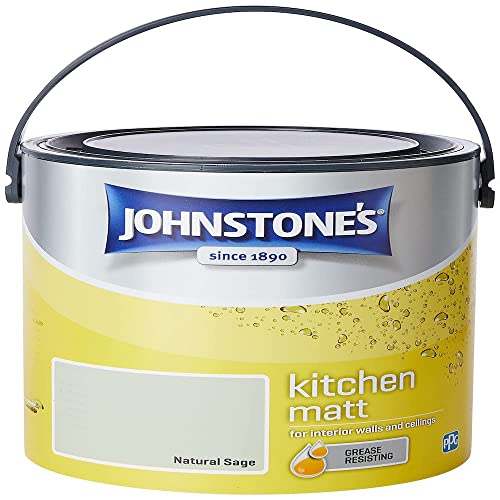Johnstones- Kitchen Paint- Natural Sage- Matt Finish - Grease & Stain Resistant- Suitable for Kitchen Walls & Ceilings- Highly Durable - Low Odour- 12m2 Coverage per Litre - 2.5L - Packaging May Vary