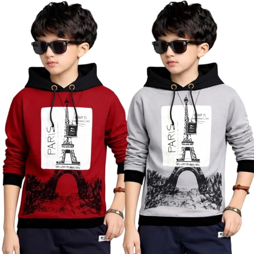Image of ATLANS Cloths Kids Boys & Girls Hooded Neck Full Sleeves Typography Printed T Shirt, Olive Green, Pack of 1