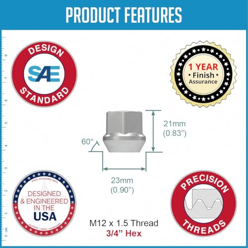 Image of Wheel Accessories Parts 100 Pcs M12x1.5 12x1.5 Thread Open End Bulge Acorn 21mm 0.84 inch Long Lug Nuts Zinc 3 /4 inch 19mm Hex Fits Many Chevy Honda Toyota Passenger Cars with Aftermarket Wheels