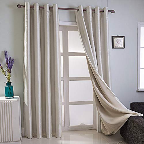 Image of GYROHOME Faux Silk Blackout Curtains, Fully Lined Solid Color Window Treatment Drapes for Bedroom and Living Room Thermal Insulated Grommet Top Room Darkening Drapes, (Beige, 52x108, 2 Panels)