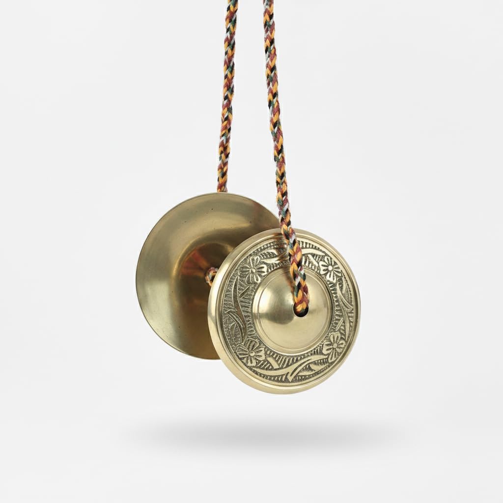 Brass Manjira Manjeera Instrument Hand Cymbals Bells, Handmade Brass Percussion Traditional Indian Musical Instrument