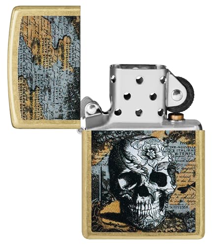 Image of Zippo Floral Skull Design Street, Brass, Pocket Fuel Windproof Premium Lighter (BIS Certified)