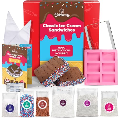 Baketivity Classic Ice Cream Sandwiches Kids Baking Kit - Cooking Kit for Kids with Premeasured Ingredients STEM Recipe Book and Lessons - Great Gift for Girls and Boys Ages 6-12