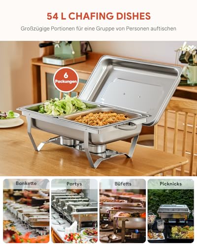 Wilprep Chafing Dish Edelstahl 9L 1/2+1/2 GN-Behälter Buffet-Set Warmhaltebehälter 6 Sets Speisenwärmer Wärmebehälter Rechaud für Catering, Buffet und Party – Bild 7