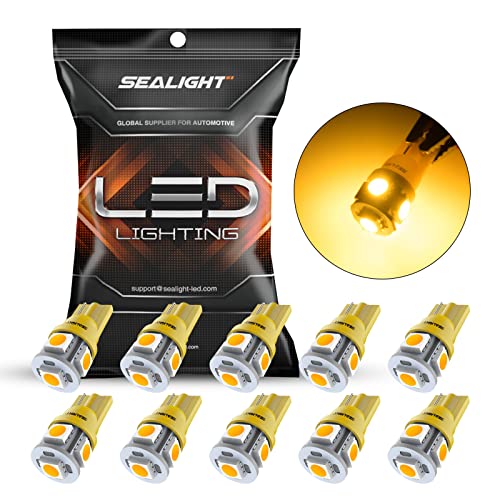 SEALIGHT 194 LED Bulb, 168 T10 LED Bulb Amber 2700k Yellow 2825 for Turn Signal Side Marker Dome Lights, 12V LED Bulb Cab Running Parking Tail Lights, (Pack of 10)