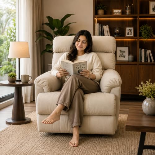 Image of Velvet Manual Recliner, 1 Seater, Beige