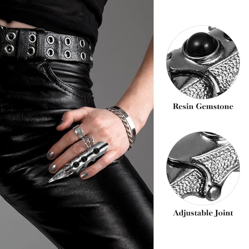 4Pcs Halloween Gothic Full Finger Joint Ring Punk Finger Full Finger Hinged Ring Claws Finger Halloween Cosplay Costume Props Black4
