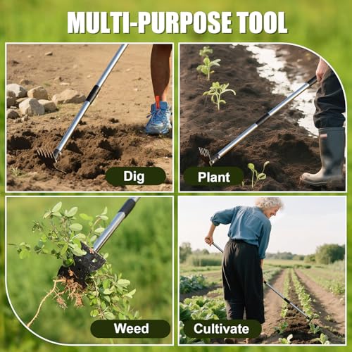 RONSUNG Weed Puller Tool with 57in Long Handle 2 in 1 Stand Up Weeder and Garden Hoe with Heavy Duty Steel Head and Bonus Gloves - Image 6