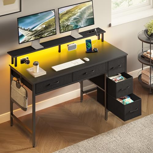 Bureau gaming LED RGB de 120 cm avec prises USB intégrées et support écran - 3