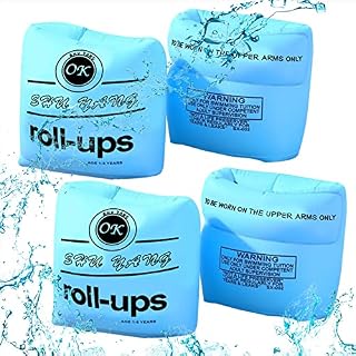 2 Pairs Inflatable Swim Armbands for Children and Adults, Swimming Float Arm Bands Sleeves Roll Up for Training Learning Swimming Boys Girls Men Women