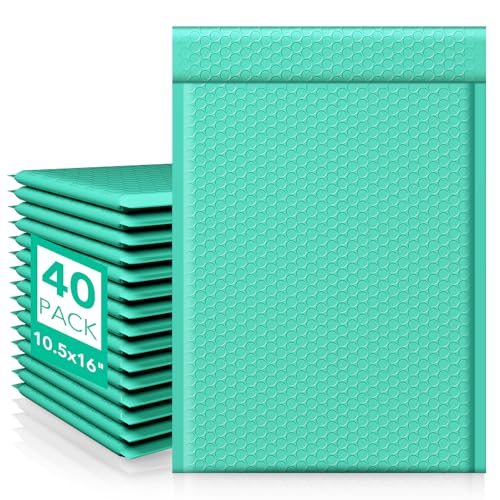 Image of Fuxury Bubble Mailers 10.5x16 Inch 40 Pack Self Seal Padded Envelopes | Large Shipping Envelope,Usable Size 10.5x15 inch,Padded Mailers,waterproof,Teal,#5,ideal for clothing,book and small business