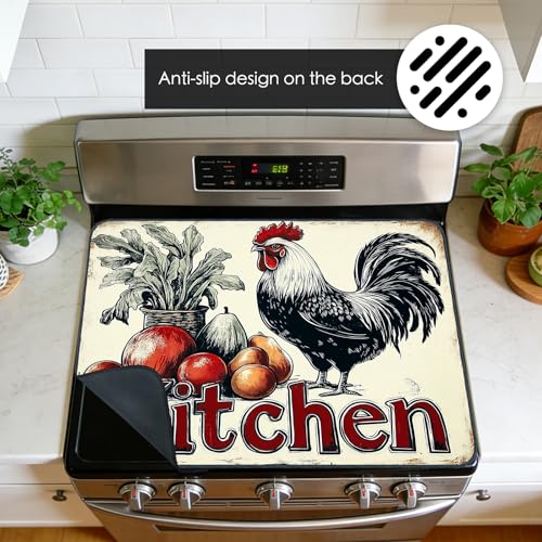 Image of Nuxovilar Vintage Kitchen Stove Cover Diatom Mud 20.47x28.34 In | Glass Protector Countertop Mat Counter Saver Cooktop Cover Family Living Space Cooking Room (Vintage Kitchen)