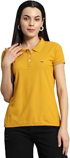Women Solid Half Sleeves Polo Neck T-shirt-BZR2001-MUSTARD Price In India