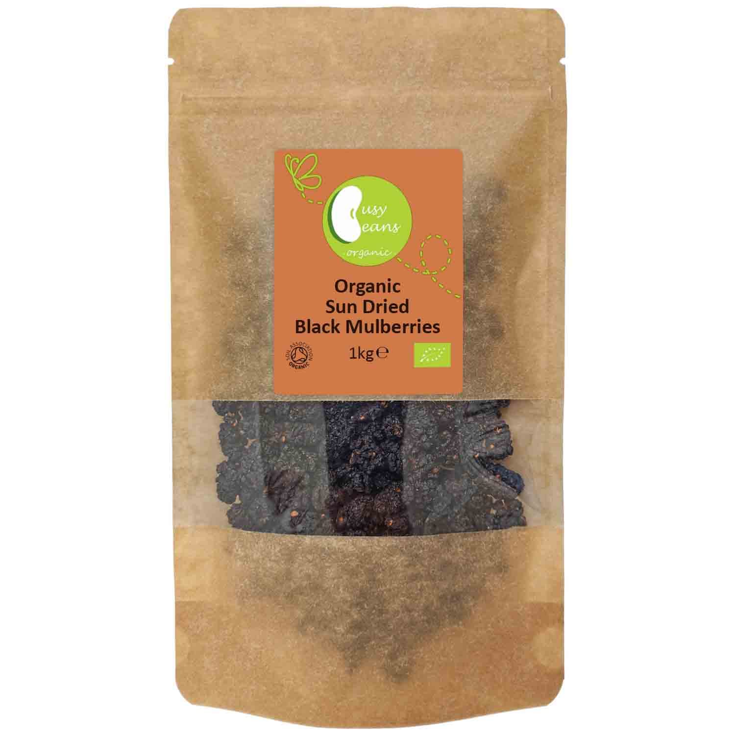 Organic Sun Dried Black Mulberries - Certified Organic - by Busy Beans Organic (1kg)Soil AssociationSoil AssociationSoil Association