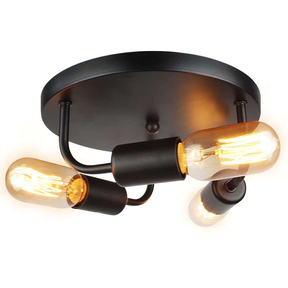 ASCELINA Vintage Ceiling Light, Retro Ceiling ligting Flush Mount Industrial Chandeliers 3-Light Ceiling Lamp Fixture for Kitchen Living Room Dining Room Bedroom (Black) (A)