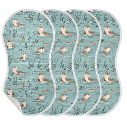 Image of JHKKU Otter Muslin Burp Cloths for Baby Boys and Girls - 4-Pack Ultra Absorbent Muslin Washcloths, Newborn Towel, Milk Spit Up Rags, Burp Cloth Bib for Unisex, 22 x 11 Inch