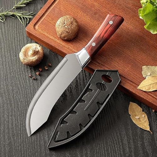 Image of Chef Butcher Knife with Stainless Steel Sharp Curve Blade - Ergonomic Anti Slip Handle Meat Cutting Knife for Slicing, Chopping Fruits, Vegetables and Kitchen Cooking Use (1-D)