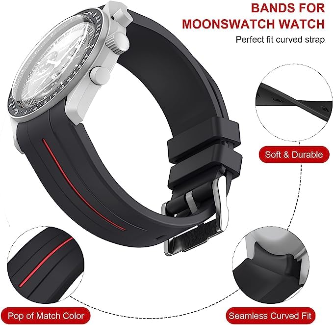 Image of Bands for Moonswatch Watch,Curved No Gap Rubber Strap Compatible with Omega X Swatch Moonswatch Speedmaster /Rolex /SEIKO 20mm Watch,Swatch Omega Moonswatch Speedmaster Watch Replacement Band Men Women