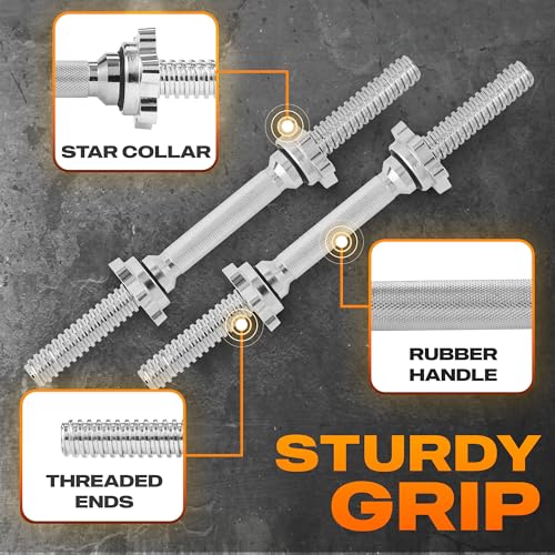 Image of Yes4All Threaded Dumbbell Handles, Adjustable Dumbbell Bar Pair, 14 /16 /18 /24-Inch Sizes, Fits 1 inch or 1.15 inch Plates, Non-Slip Grip, Secure Star-Lock Collars