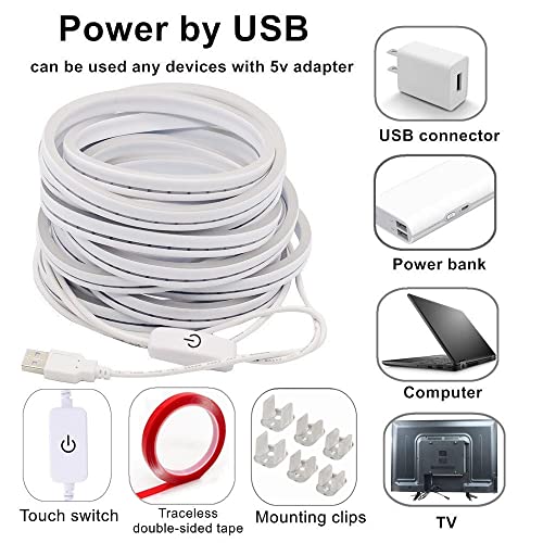 Tira de luces LED impermeable USB 6.56 pies blanco miniatura 5