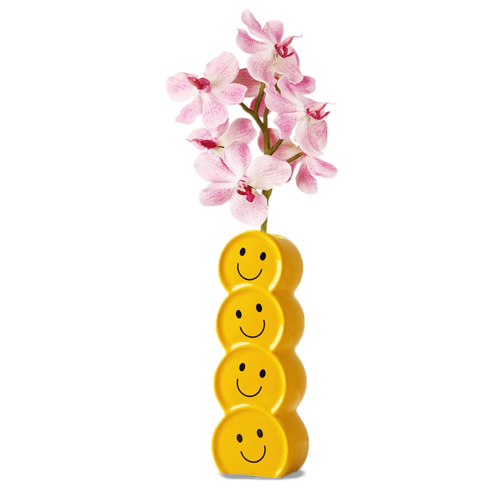Jarrón de Cerámica Pequeño con Cara Sonriente, Jarrones de Ceramica Decorativos Modernos, Florero Decorativo Ceramica, Jarron Ceramica Amarillo para Sala de Estar Boda Mesa de Cena
